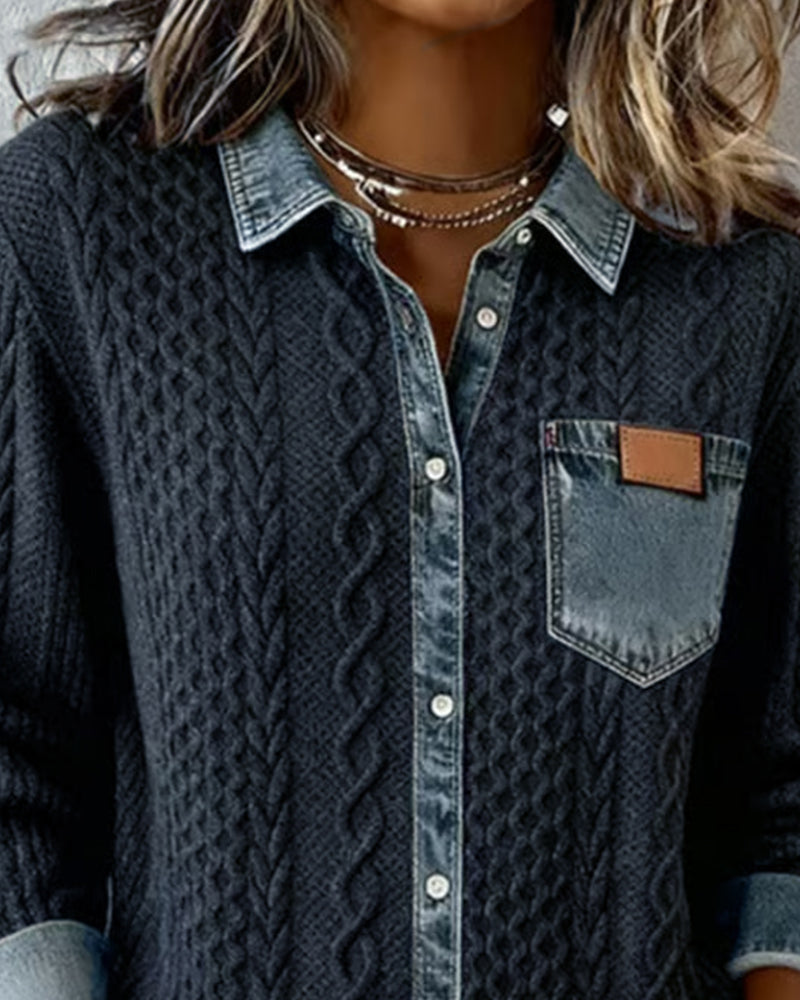 Liesel Cable-Knit Denim Collar Sweater
