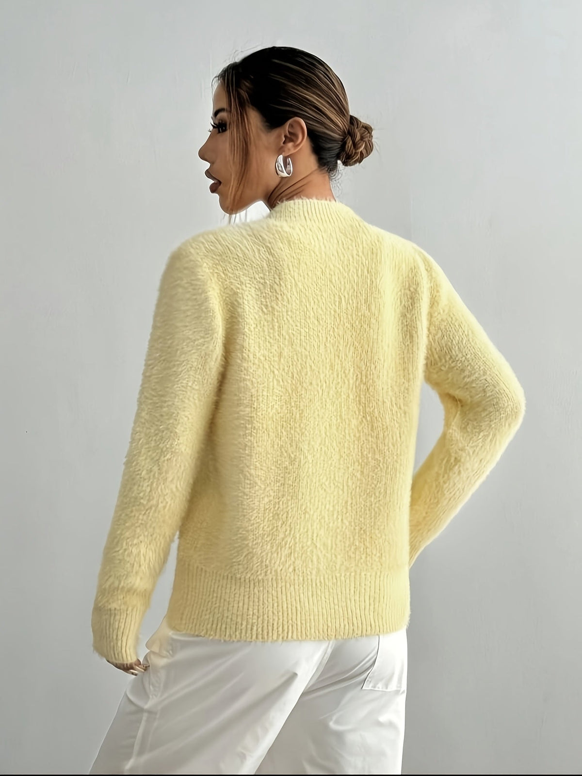 Eloise Fluffy Cropped Heart-Button Cardigan