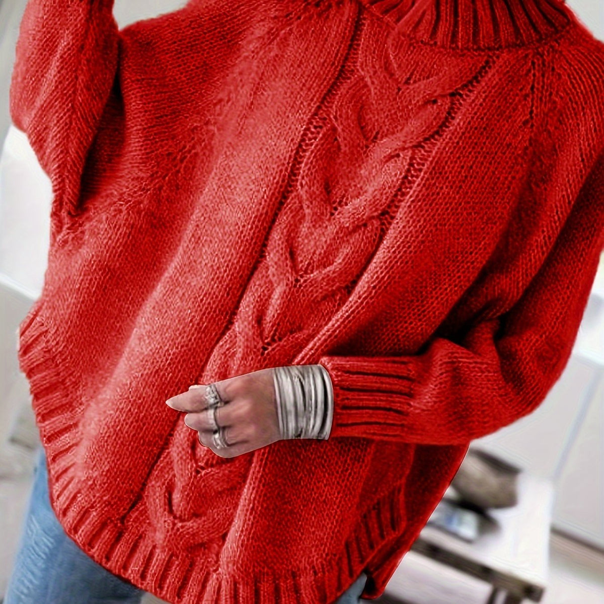 Eira Wool Cable-Knit High-Neck Sweater