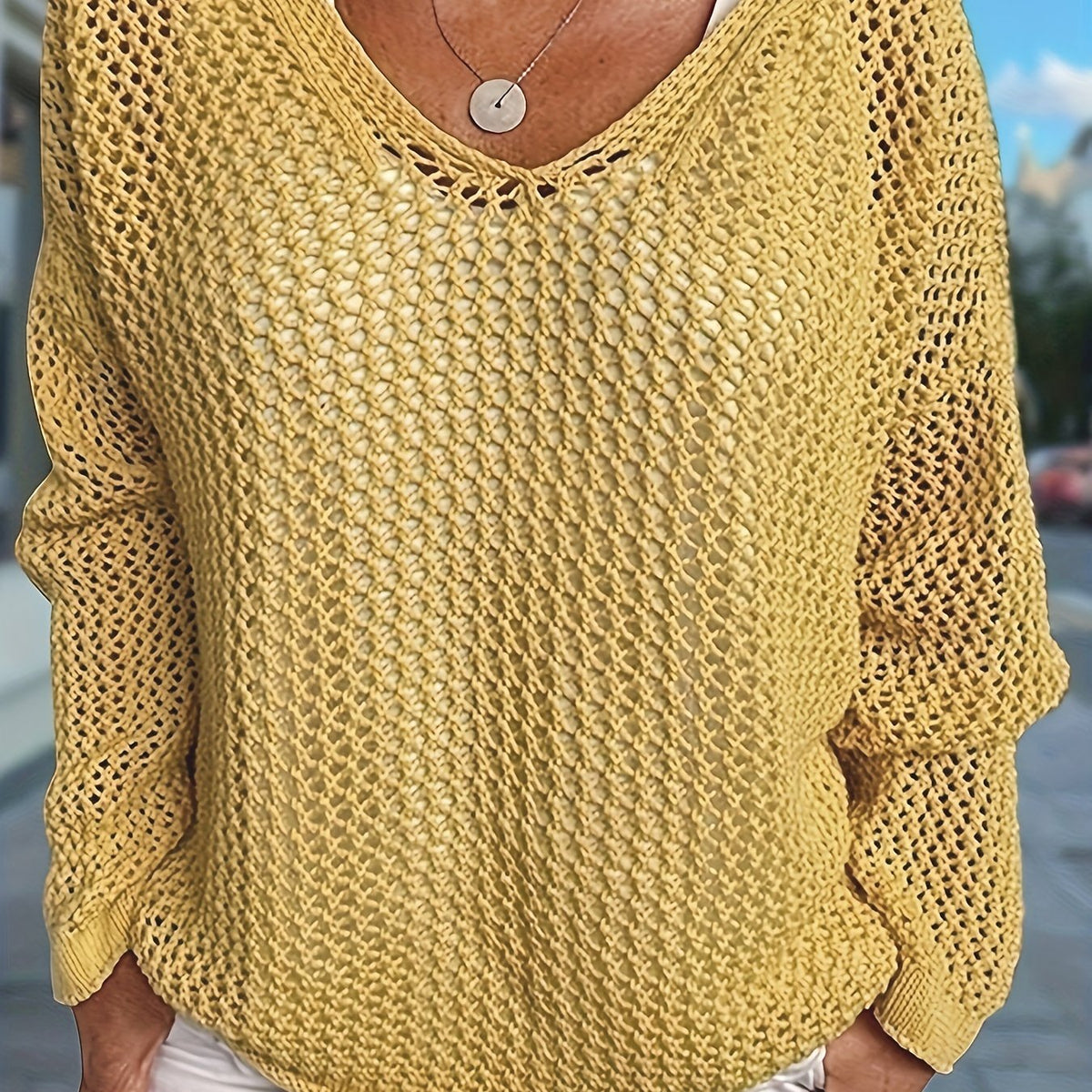 Isabeau Open-Knit Hooded Sweater