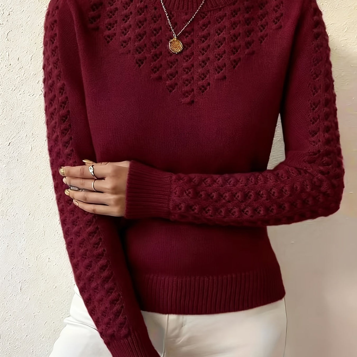 Cassia Pointelle Crew-Neck Knit Sweater