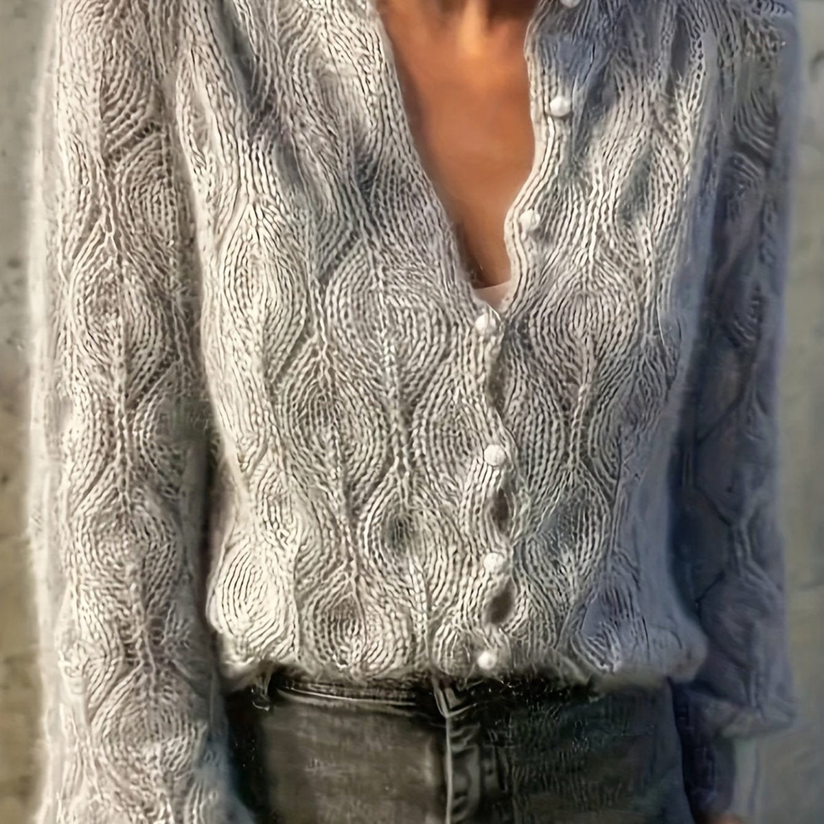 Geneva Faux Mink Pearl-Button Cardigan