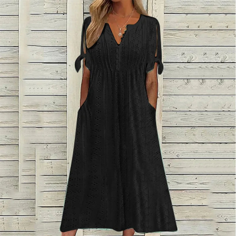 Aurelia V-Neck Eyelet Midi Dress