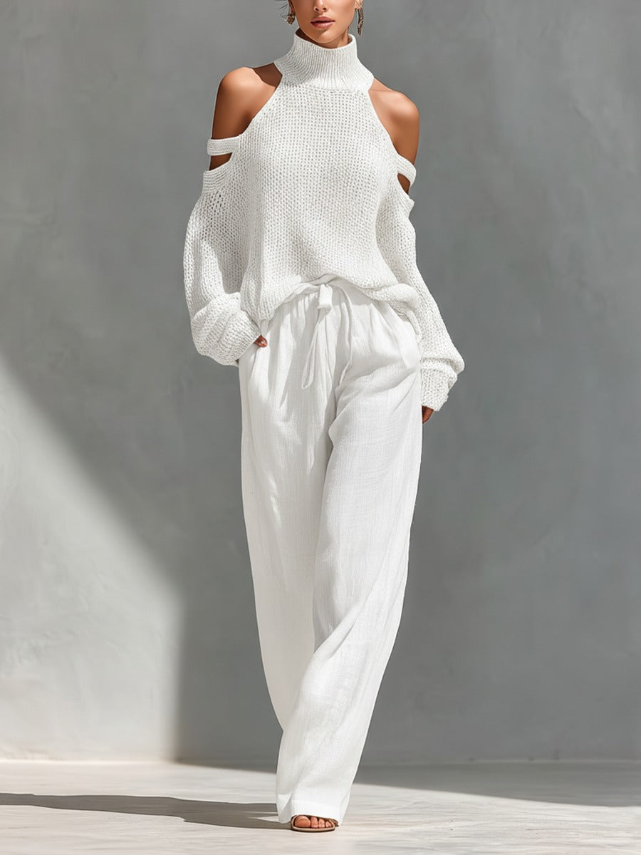 Arielle Cold Shoulder Knit Linen Pants Set
