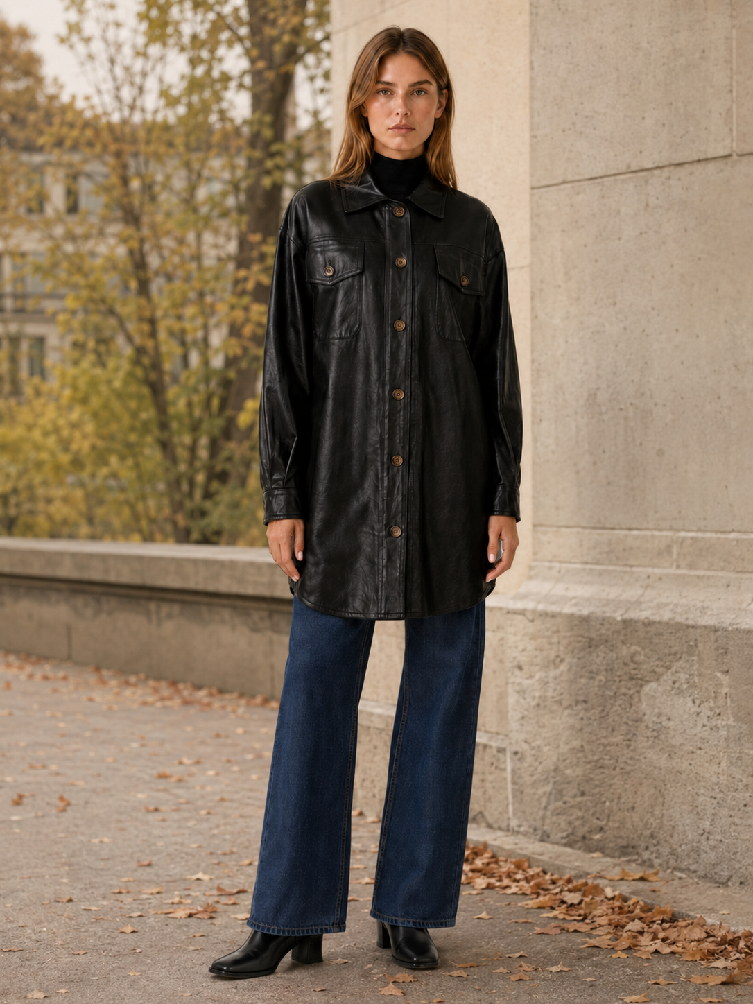 Annalise Oversized Faux Leather Shirt Jacket