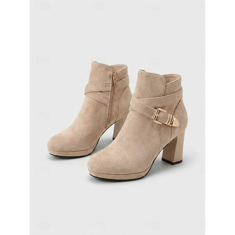 Emmeline Buckle Strap Block Heel Ankle Boots