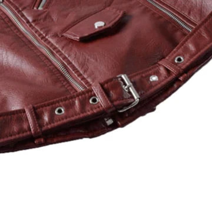 Valeria Belted Faux Leather Moto Jacket