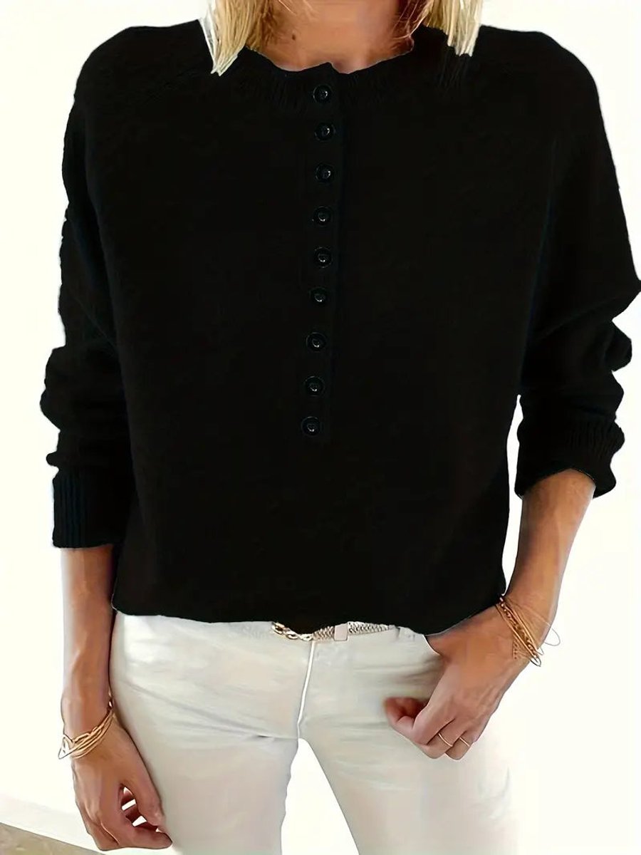Florina Half-Button V-Neck Knit Sweater