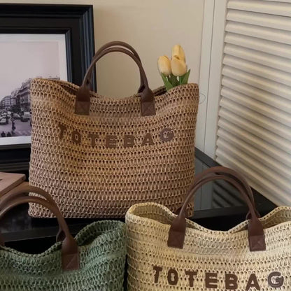 Vespera Woven Leather Handle Tote Bag