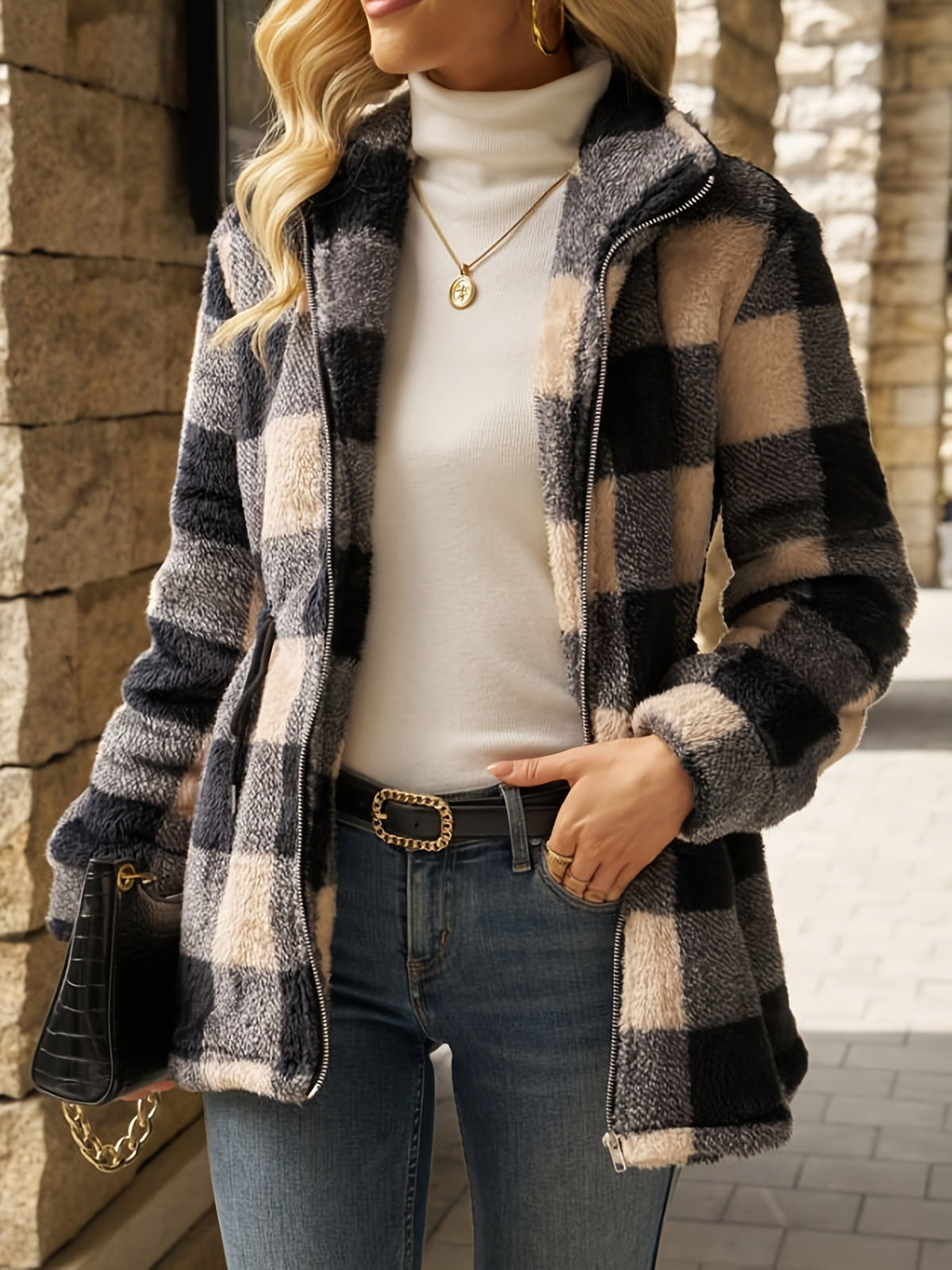 Violetta Checkered Hooded Jacket