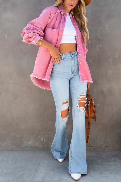 Lisette Frayed Oversized Denim Shirt Jacket