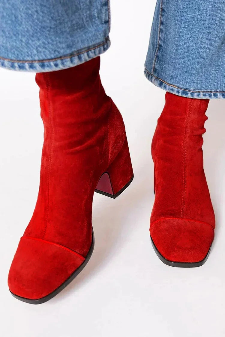 Selena Women's Square-Toe Velvet Ankle Boots