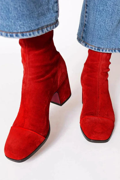 Selena Women's Square-Toe Velvet Ankle Boots