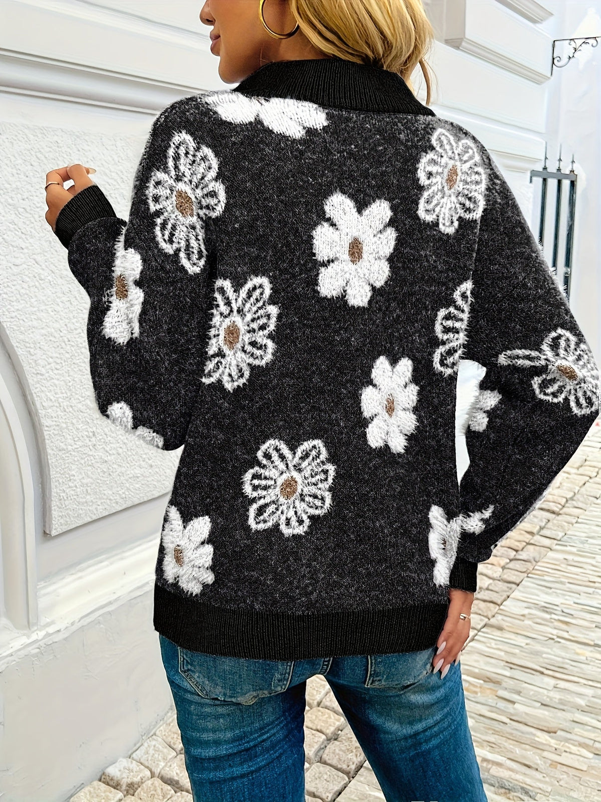 Romilly Floral Half-Zip Knit Sweater