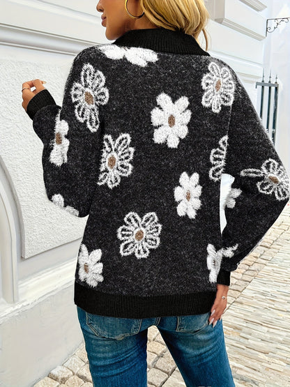 Romilly Floral Half-Zip Knit Sweater
