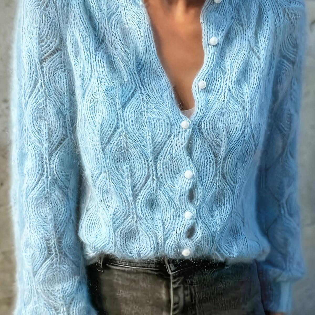 Geneva Faux Mink Pearl-Button Cardigan