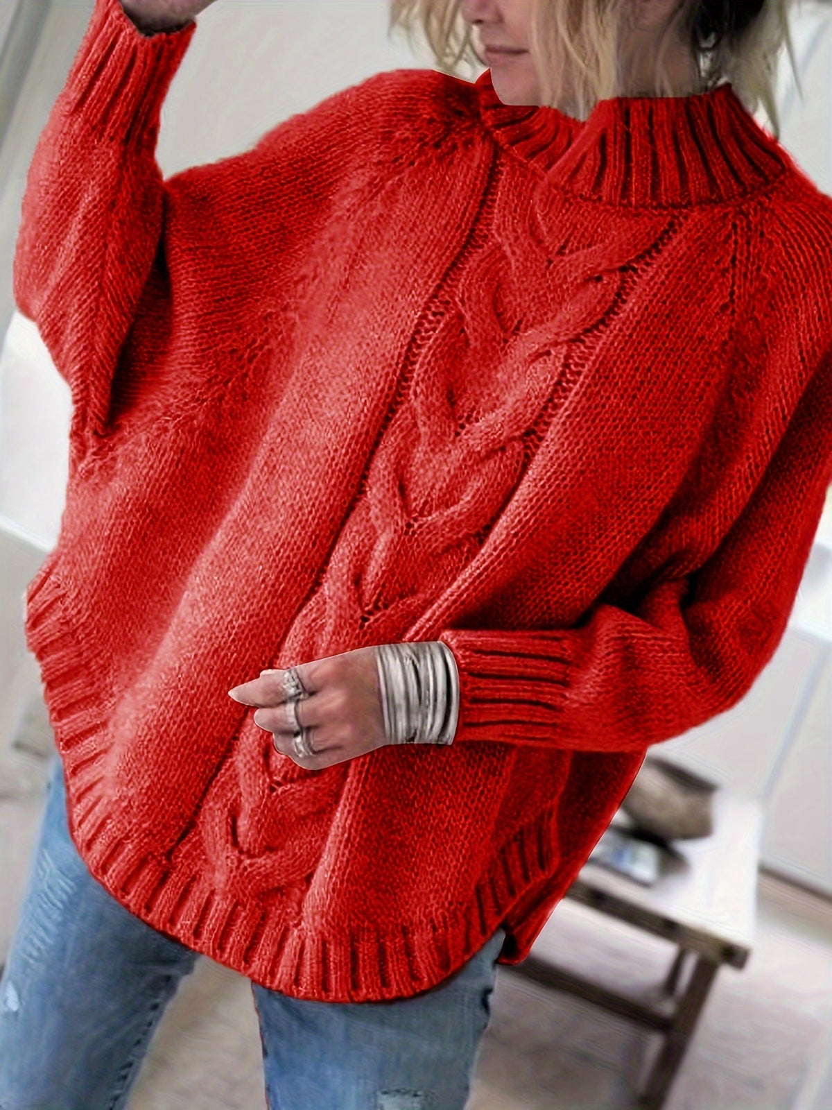 Maëlle High-Neck Cable-Knit Sweater