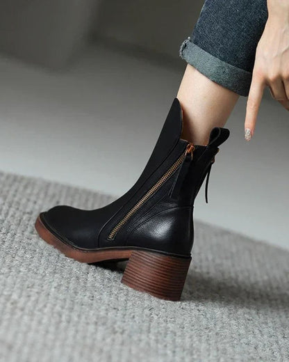 Selena Black Leather Ankle Boots