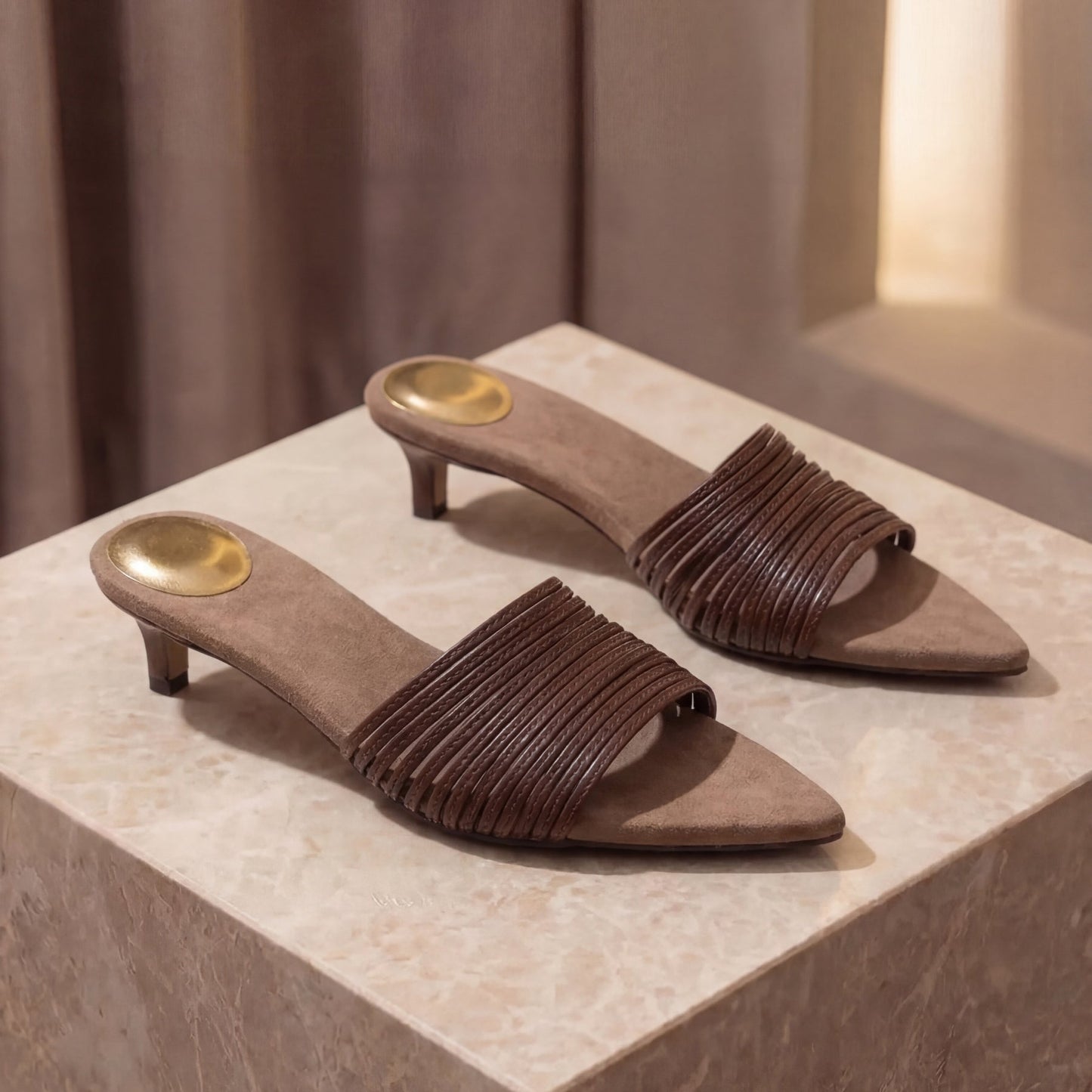 Vivienne Pleated Leather Kitten Heel Mules