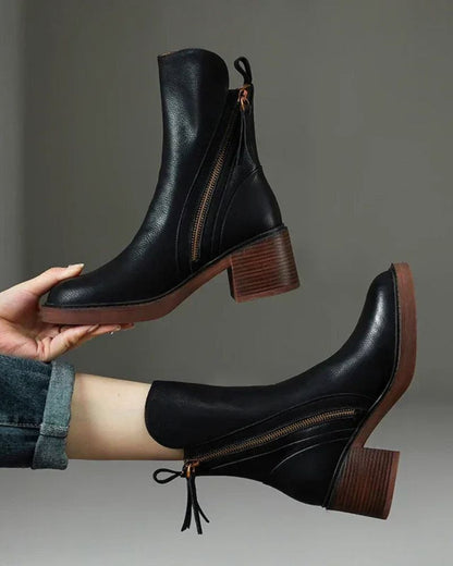 Selena Black Leather Ankle Boots