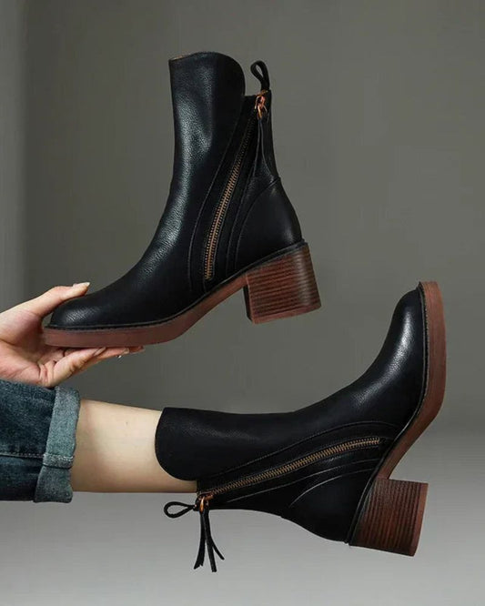 Selena Black Leather Ankle Boots