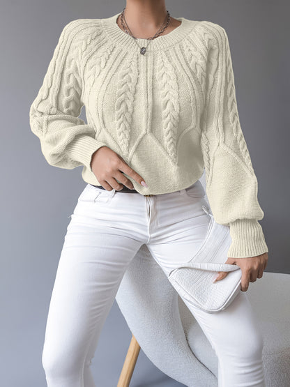 Coralie Cable-Knit Lantern Sleeve Sweater