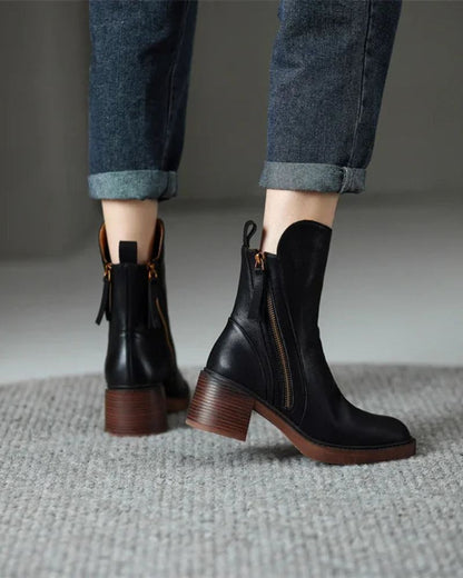 Selena Black Leather Ankle Boots