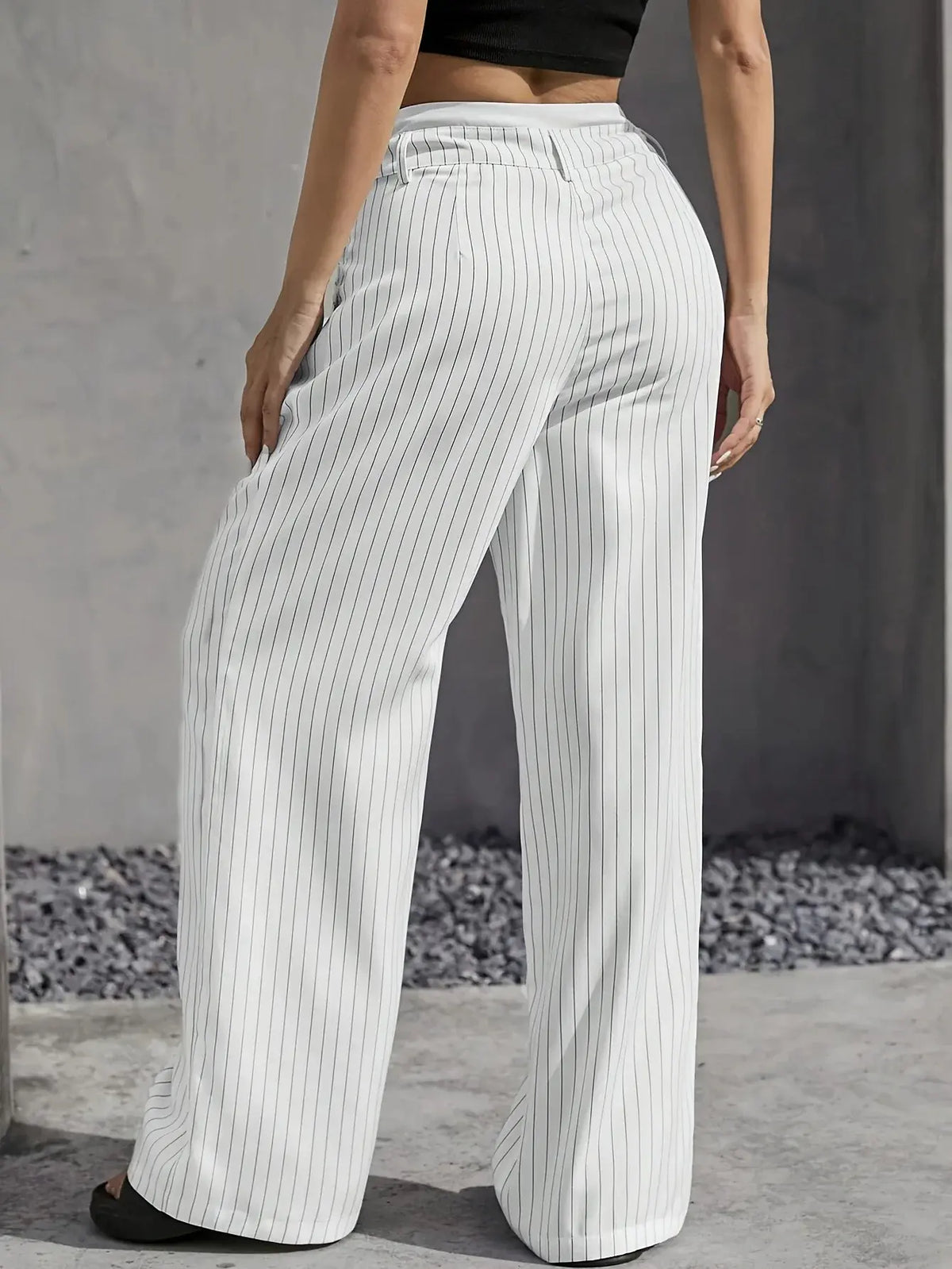 Giselle Striped High-Waist Wide-Leg Pants