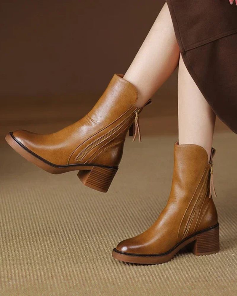 Selena Black Leather Ankle Boots