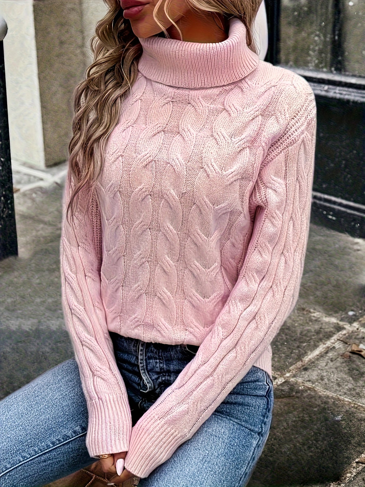 Rosamund Cable-Knit Turtleneck Sweater