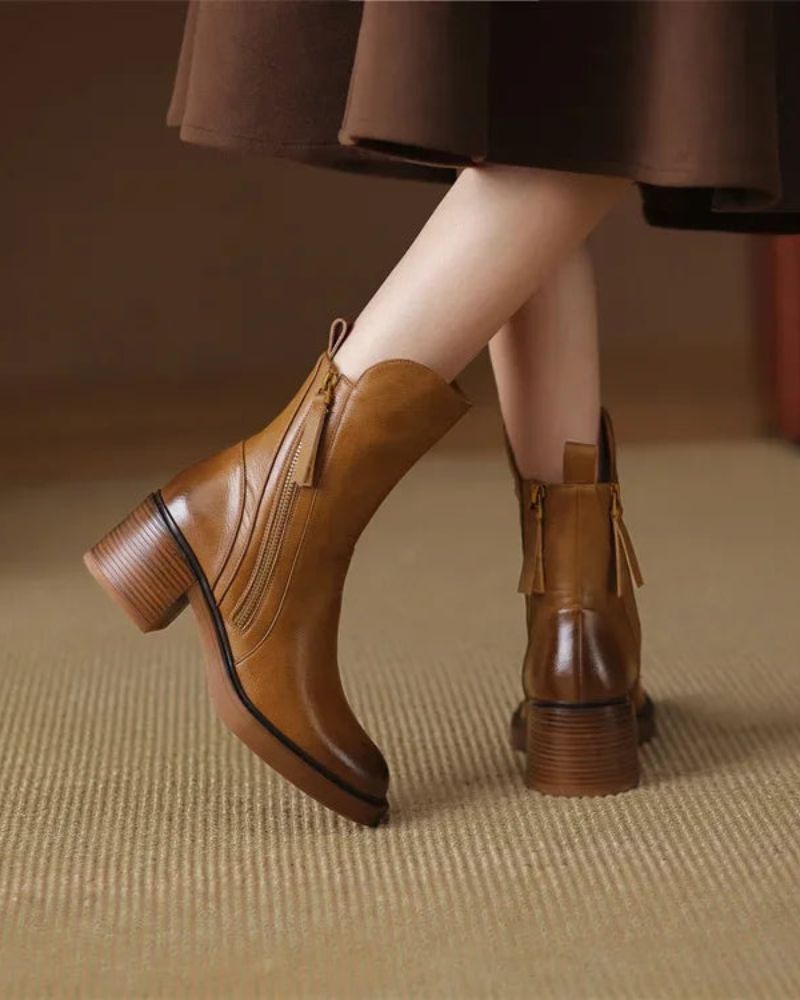 Selena Black Leather Ankle Boots