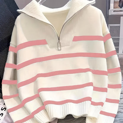 Cosette Striped Half-Zip Collared Sweater