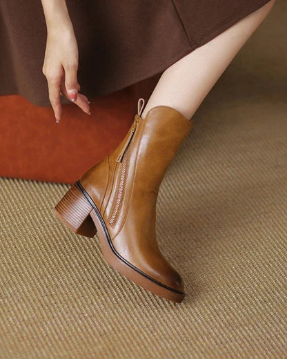 Selena Black Leather Ankle Boots