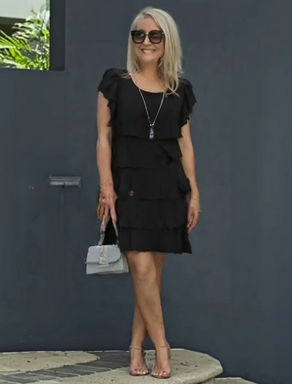 Elena Short Sleeve Layered Midi Dress