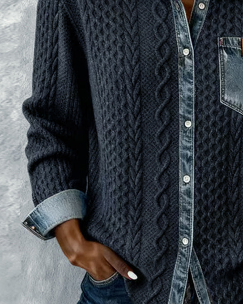 Liesel Cable-Knit Denim Collar Sweater
