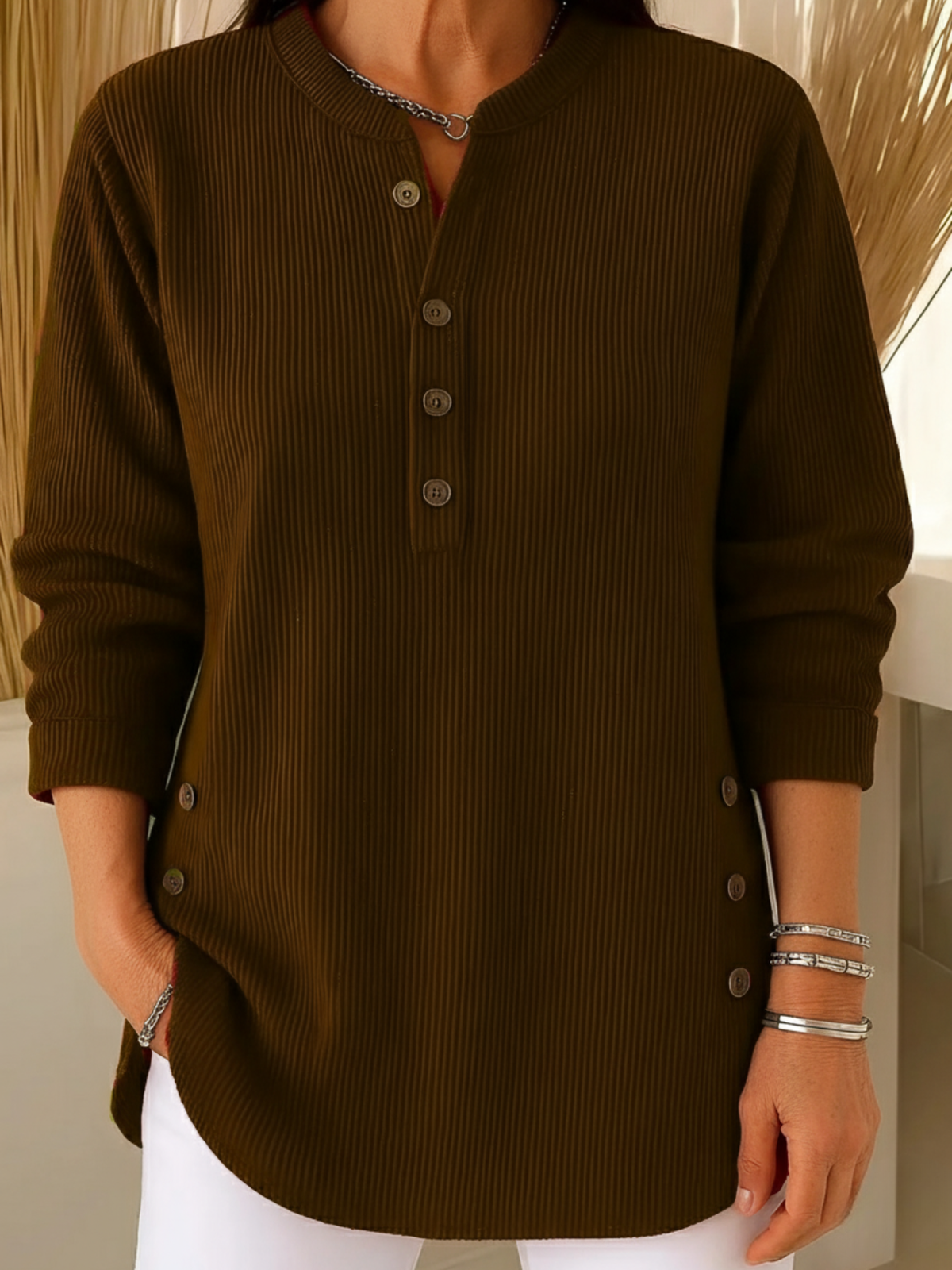 Elowen Ribbed Henley Tunic Sweater