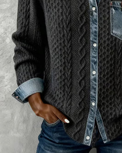 Liesel Cable-Knit Denim Collar Sweater