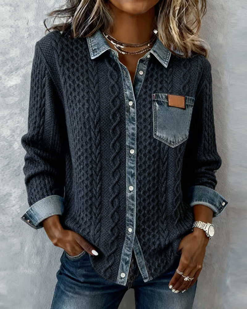 Liesel Cable-Knit Denim Collar Sweater