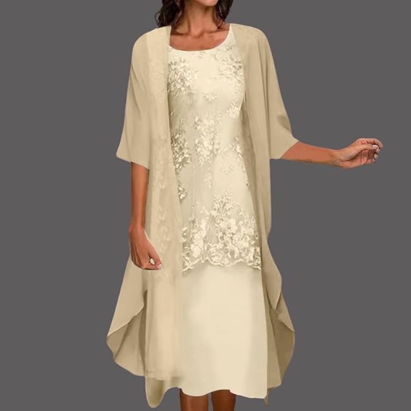 Dorene | Women's Floral Lace Midi Dress & Cardigan Set
