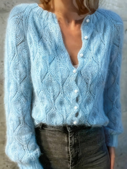 Geneva Faux Mink Pearl-Button Cardigan