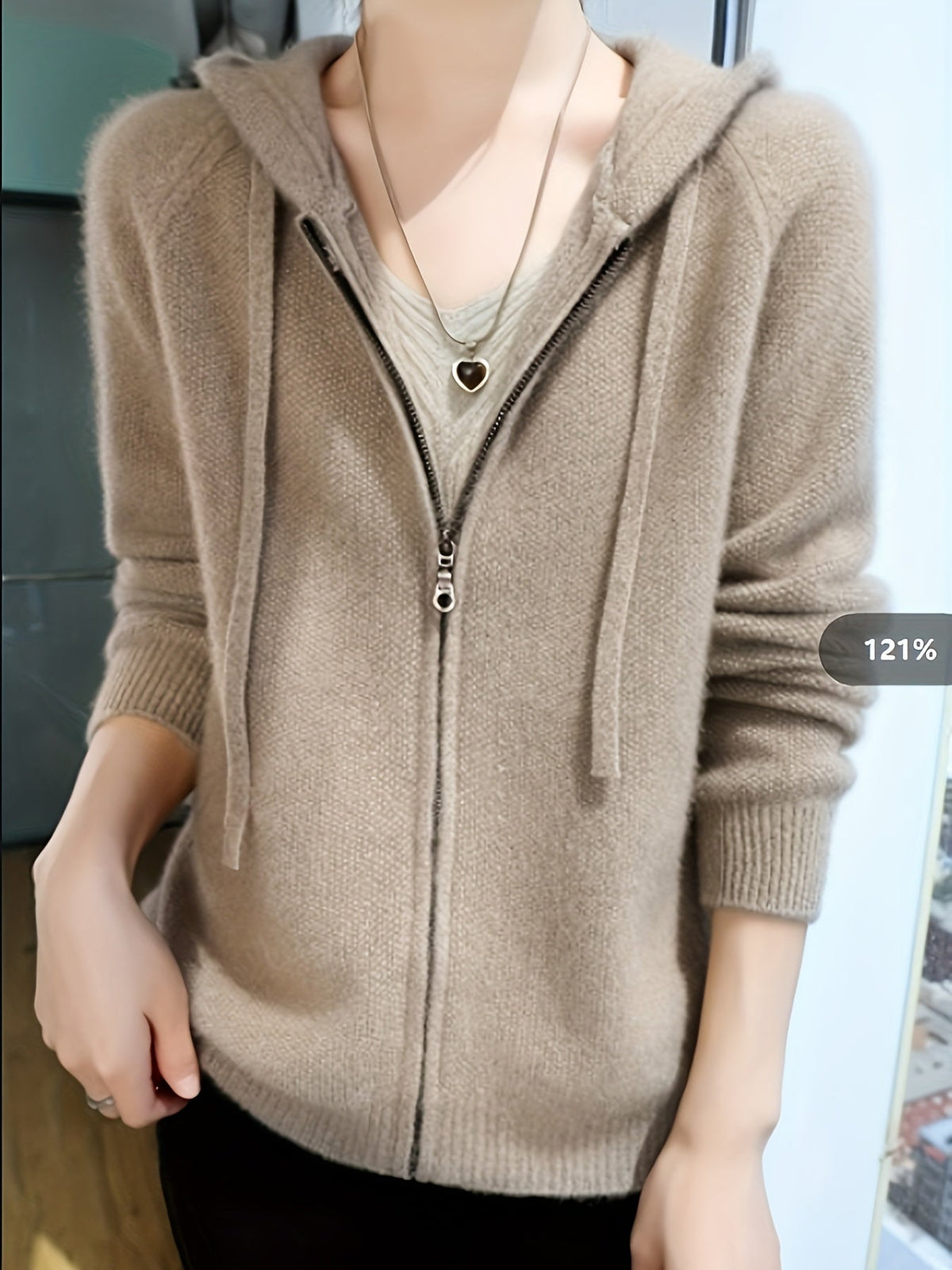 Allegra Hooded Zip-Up Knit Cardigan