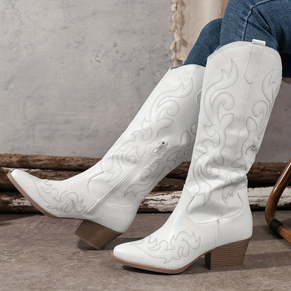Alessandra Embroidered Knee-High Cowboy Boots