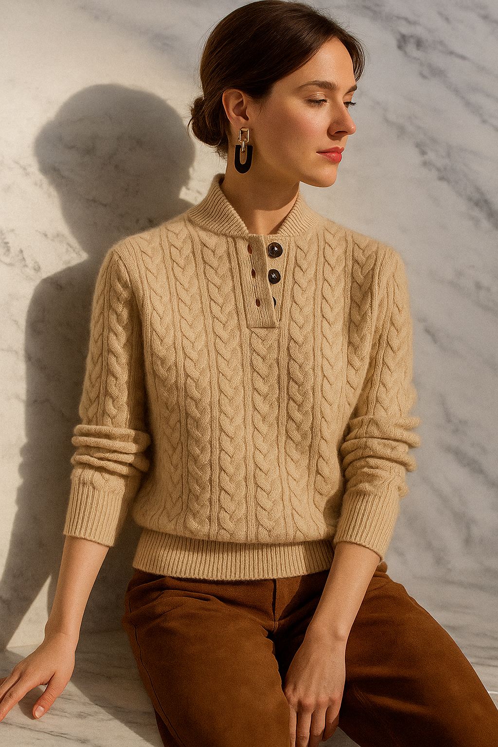 Harlow Button-Up Cashmere Sweater