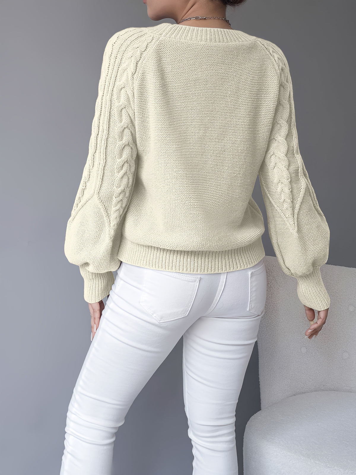 Coralie Cable-Knit Lantern Sleeve Sweater