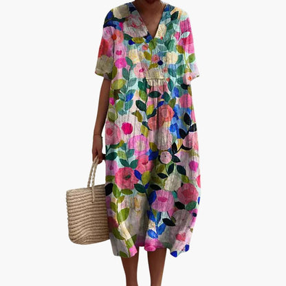 Maribel Floral Cotton V-Neck Midi Dress