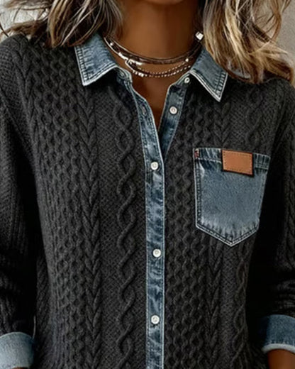 Liesel Cable-Knit Denim Collar Sweater
