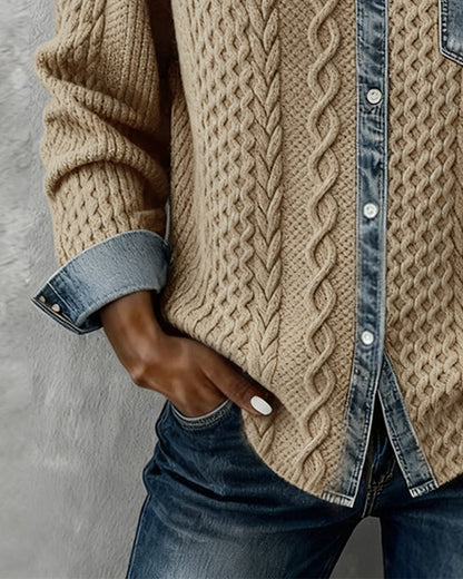 Liesel Cable-Knit Denim Collar Sweater