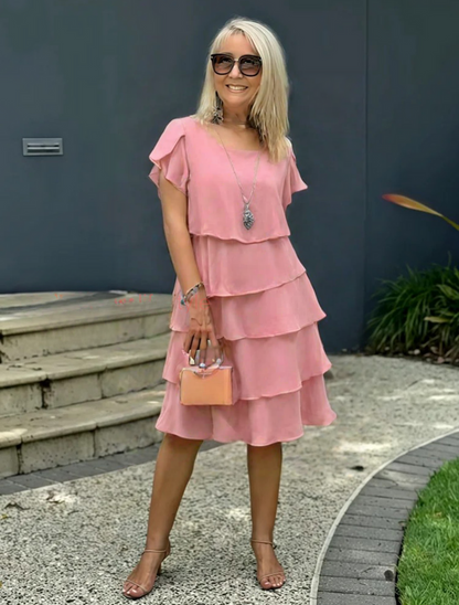 Elena Short Sleeve Layered Midi Dress