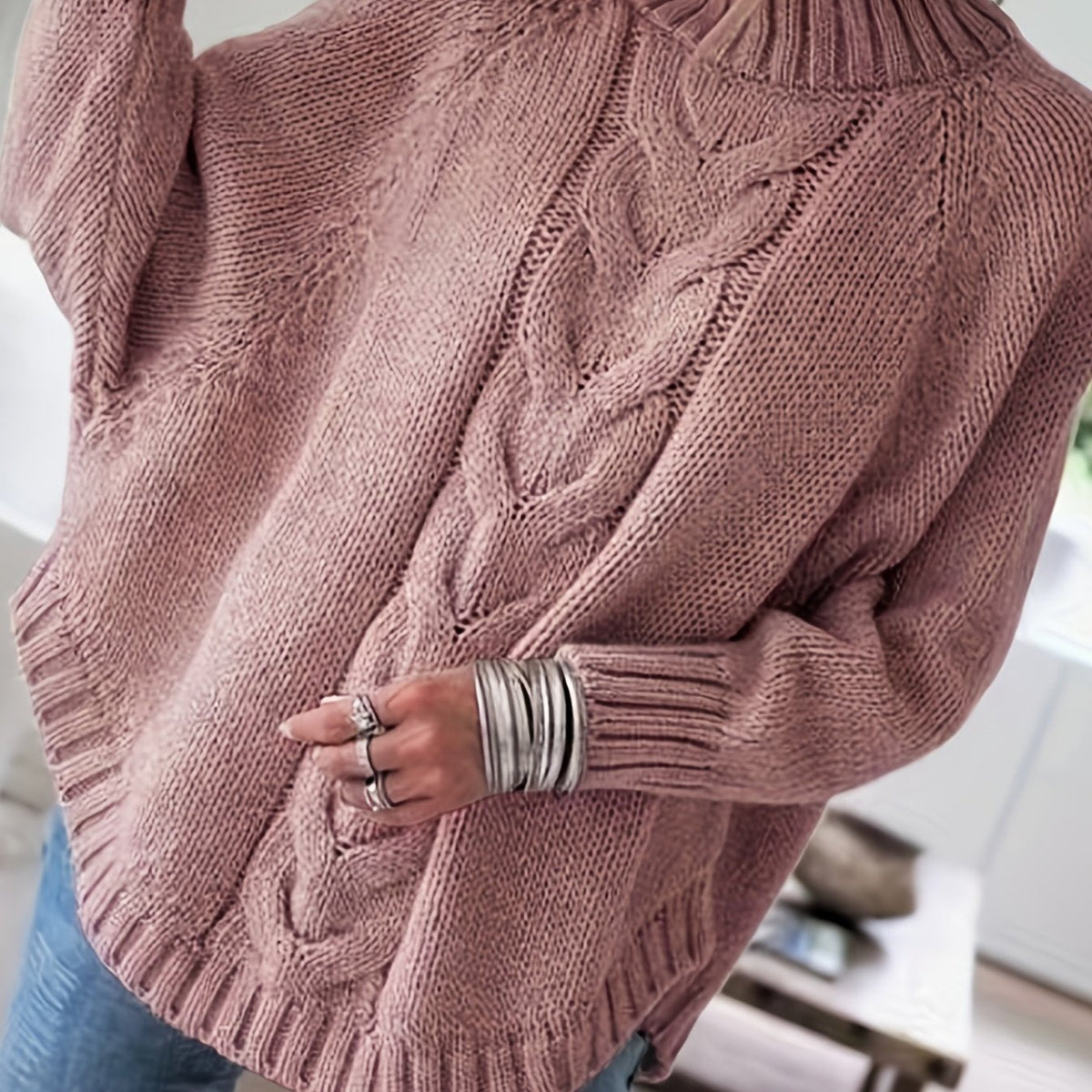 Maëlle High-Neck Cable-Knit Sweater