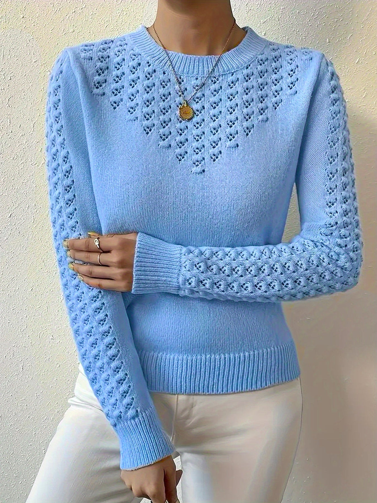 Cassia Pointelle Crew-Neck Knit Sweater